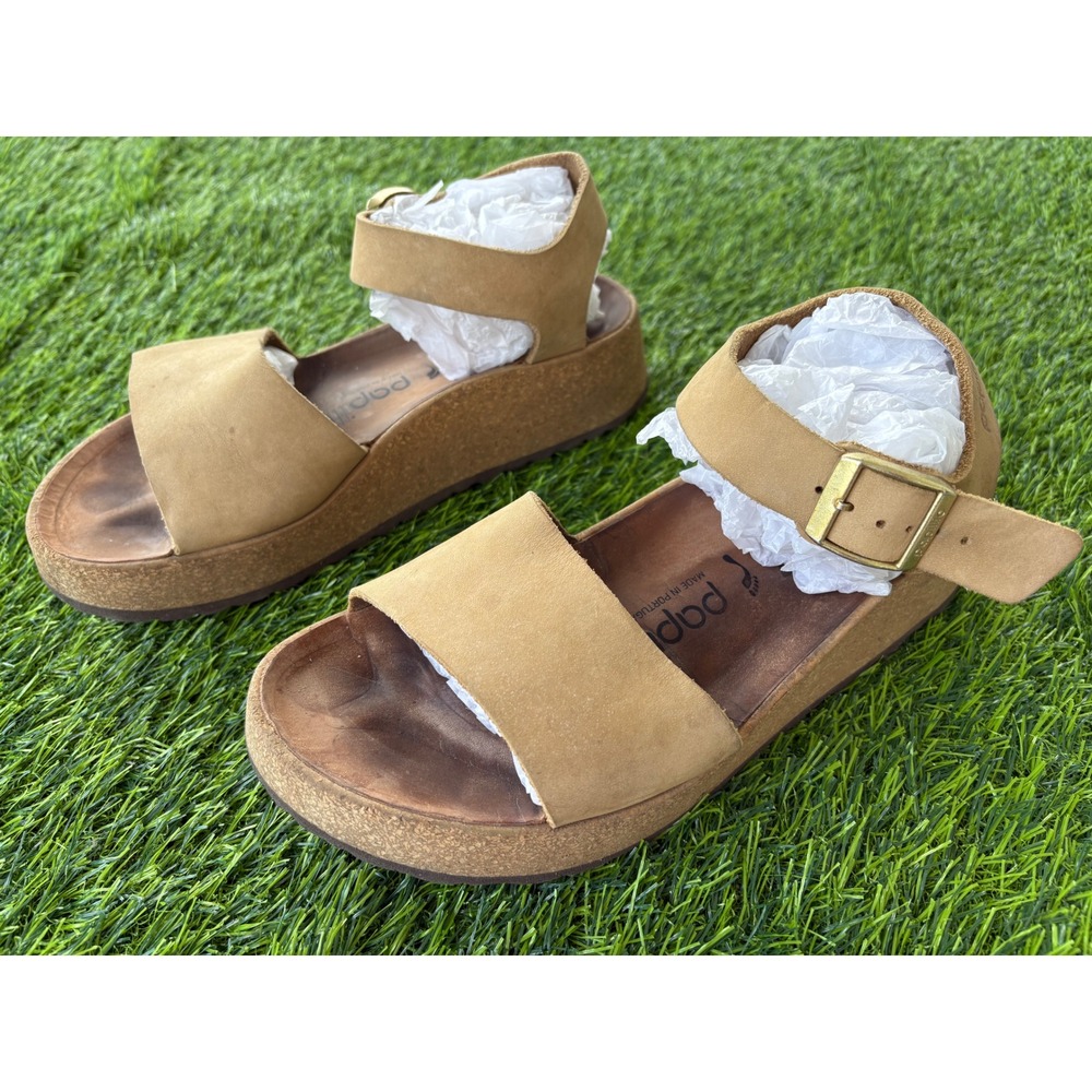 Papillio by Birkenstock Tan Nubuck Leather Platform Wedge Sandals Women Size 6